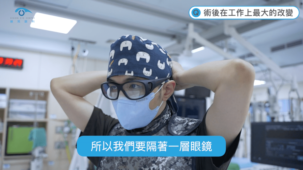 盧炳昇醫師本身工作需要配戴鉛眼鏡隔絕X光照射到眼睛
