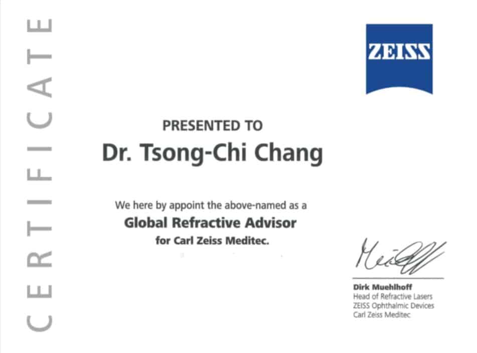 德國原廠認證全球屈光雷射顧問醫師｜ZEISS Global Refractive Surgery Consultant